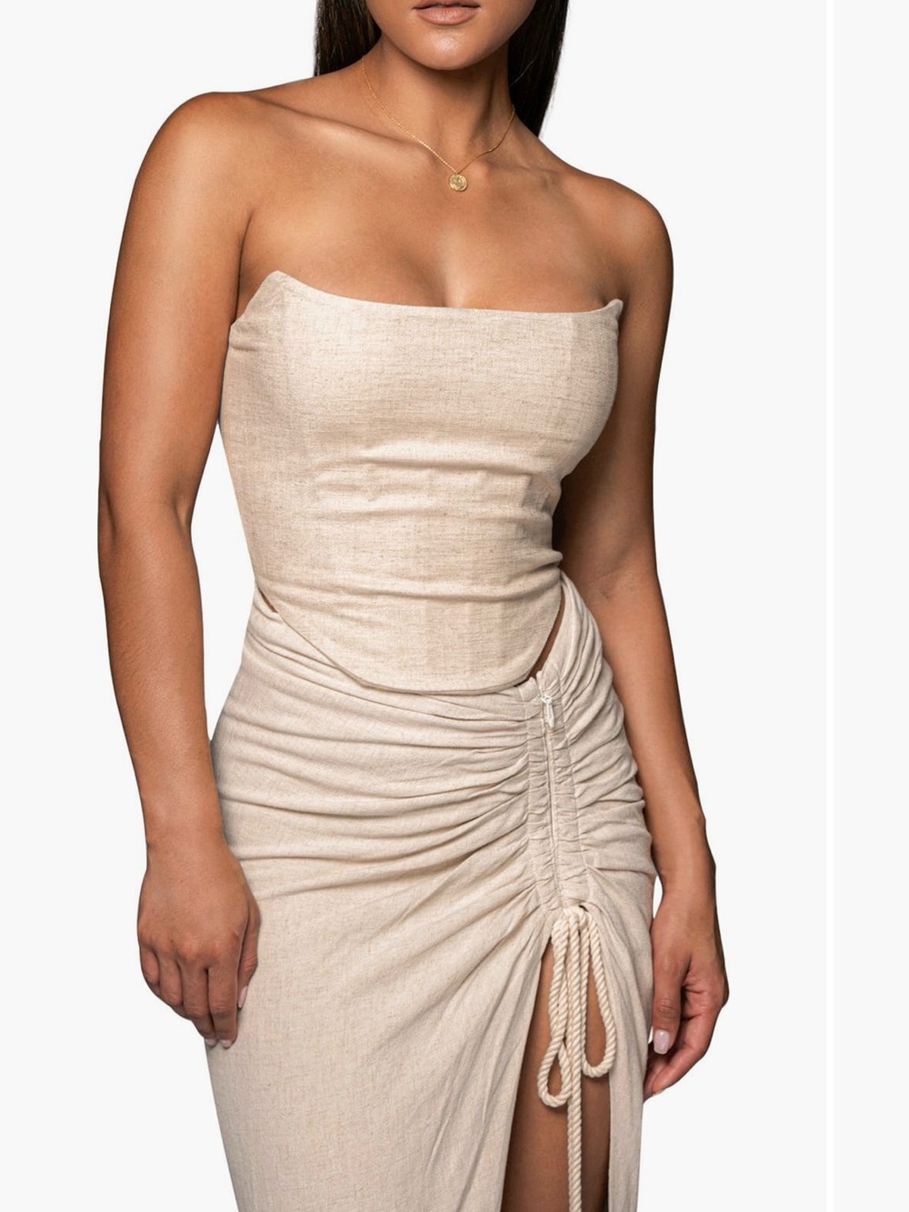 JLUXLABEL Fenix Strapless cotton & Linen Corset top XS- Cream